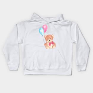 Cute Teddy Bear Watercolor Sweet Balloons Kids Hoodie